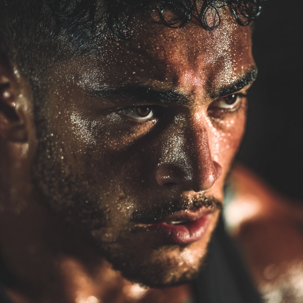 Professional athlete during intense workout session showing focus and determination